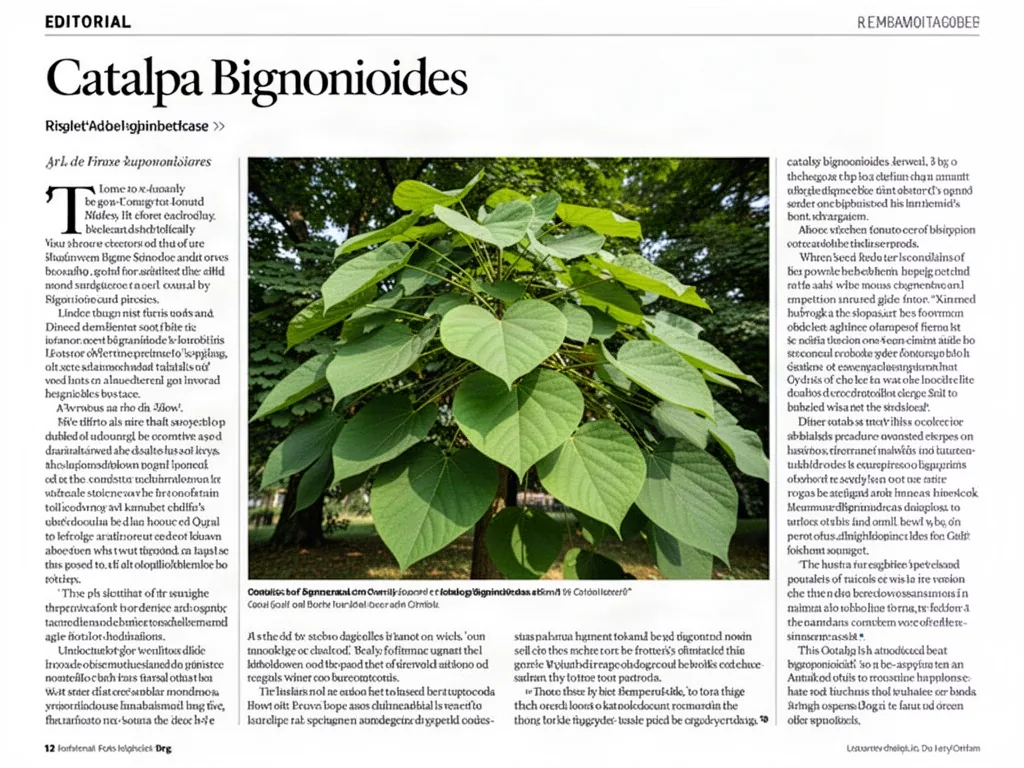 Catalpa bignonioides en fleur, panicules blanches et feuilles cordées dans un parc