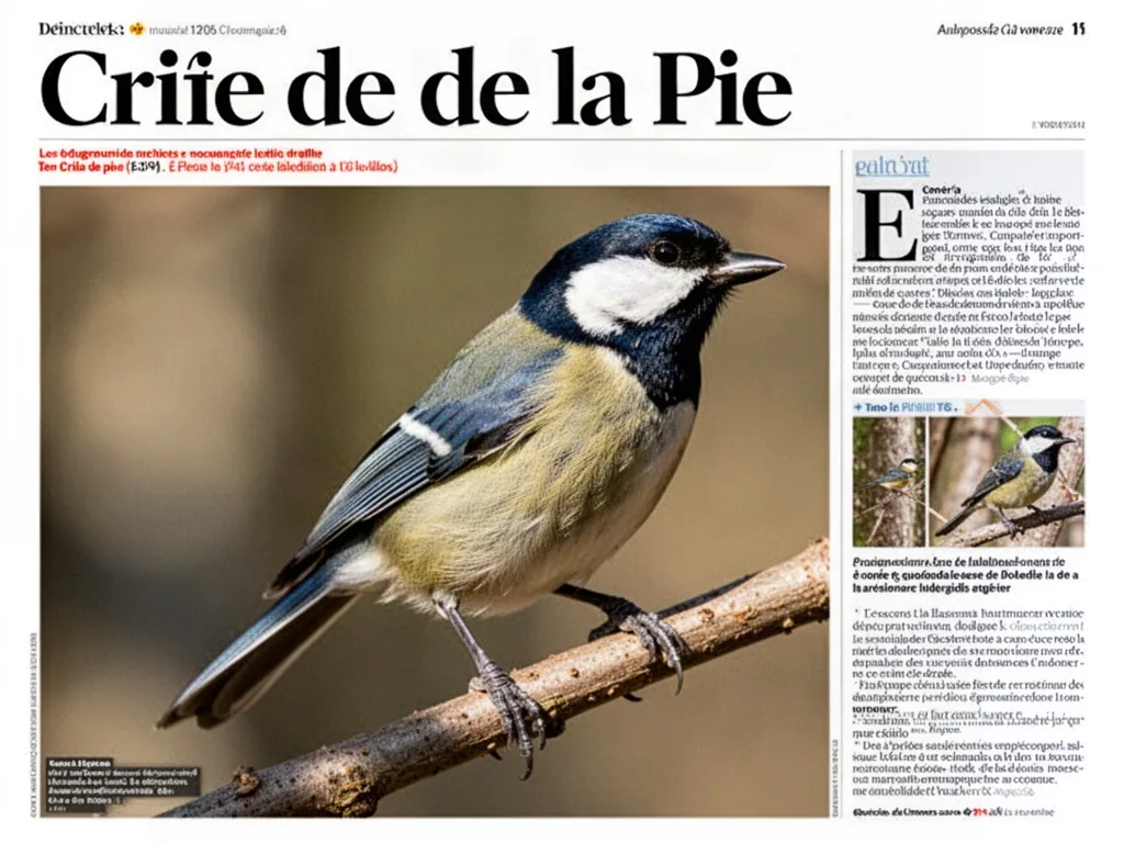 Une pie bavarde perchée sur une branche, bec ouvert, émet son cri perçant