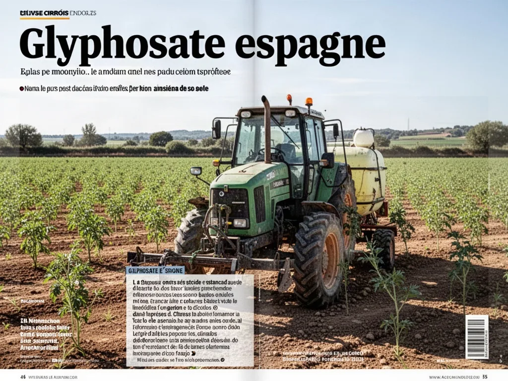 Agriculteur espagnol pulvérisant du glyphosate sur un champ de céréales sous le soleil