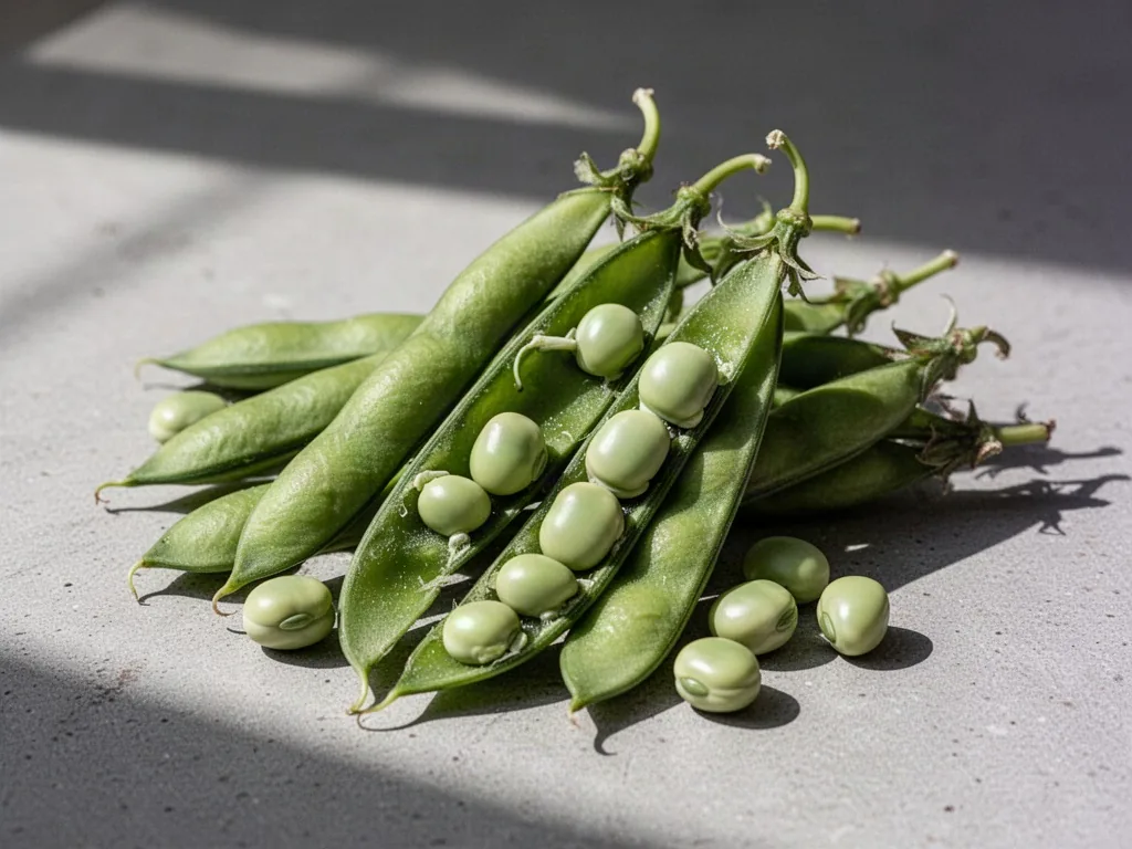 Une assiette de haricots verts accompagnée de tiges de houblon